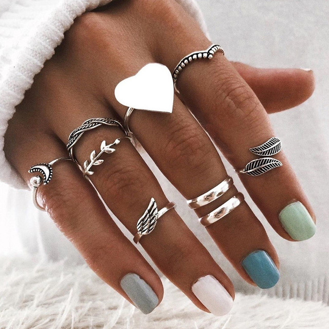 pieces/set new punk gold wide chain ring set ladies fashion irregular finger fine ring gift bohemian jewelry party gift