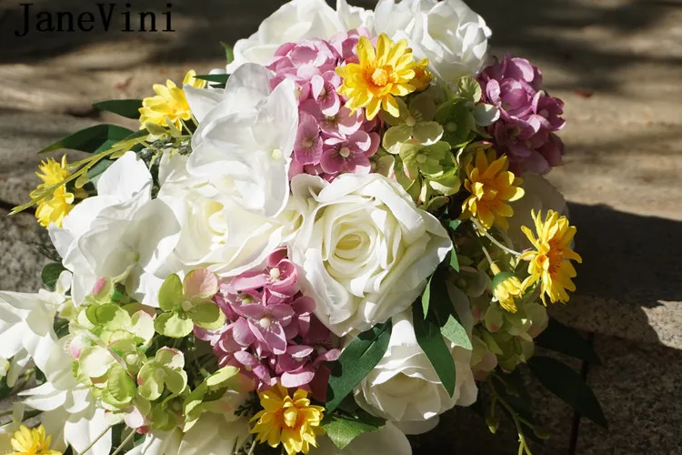 JaneVini искусственный белый свадебный букет водопад кружева невесты шелковые цветы снаружи невесты Свадебный букет De Fleurs Бланш