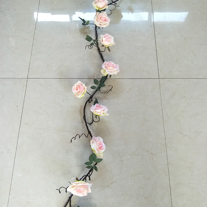 pink Искусственный цветок розы, лоза, окно для покупок, декоративный потолок, Роза из ротанга, настенное украшение, подвесной цветок из ротанга - Цвет: pink