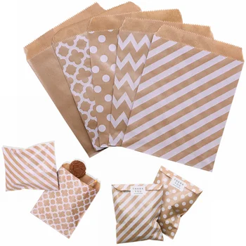 

25/50pcs 18*13cm Kraft Paper Bags Wave Stripe Dot Gift Bag for Wedding Birthday Candy Snack Bag Festival Party Wrapping Supplies