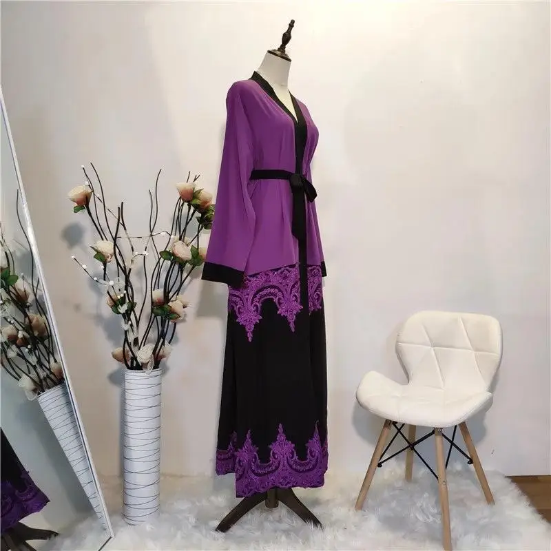 Lace Abaya Open Kaftan Dubai Long Dress Muslim Women Kimono Jilbab Maxi Open Cardigan Arab Hijab Dress Islamic Clothing Fashion
