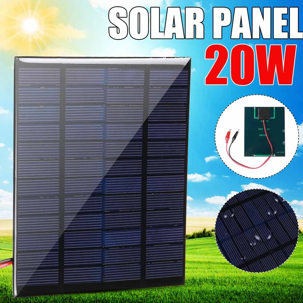 20W Pannello Solare 12V Silicio Policristallino Cella Solare Cavo Fai Da Te Sistema Di Alimentazione Ricaricabile Esterno Impermeabile Per Campin Este