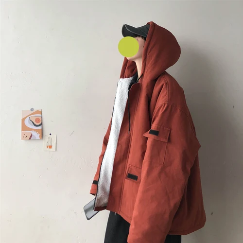 Liketkit, мужское зимнее пальто,, мужской большой размер, Одноцветный, овчина, толстый, с капюшоном, пальто, для мужчин, корейские пары, флисовые куртки и пальто - Цвет: Red
