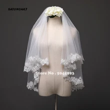 SATONOAKI элегантная свадебная фата с кружевным краем, двухслойная свадебная вуаль из тюля цвета слоновой кости белого цвета, свадебные аксессуары с гребнем