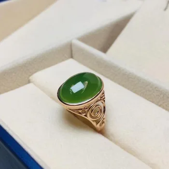 

925 Silver Retro Natural Xinjiang HeTian Jasper Men And Women Lovers Fashion Jade Inlaid Ring Christmas Gift