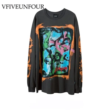 

VFIVE UNFOUR Vintage Graffiti Graphic Printed Mens T Shirt Hip Hop Streetwear Long Sleeve 2020 Trending Products Punk Clothing