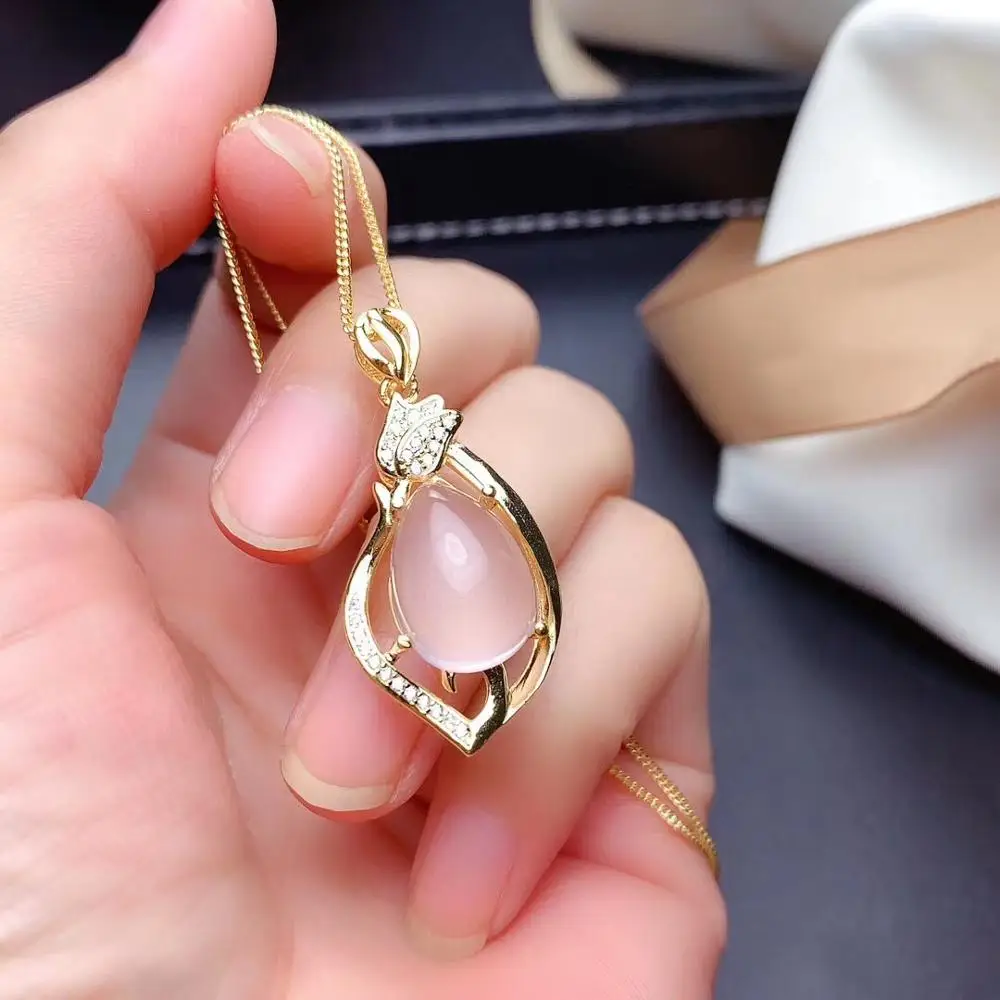 MEIBAPJ новая мода натуральный розовый кварц драгоценный камень подвеска Ожерелье