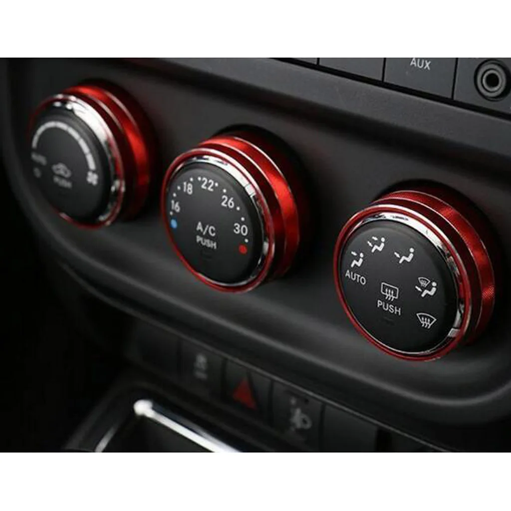 3 шт. для Jeep Wrangler 08-14 алюминиевая красная AC Ручка управления изменением климата покрывающие кольца