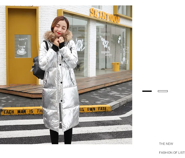 Shining Winter Jacket Women Long Parka Real Raccoon Fur Collar Coat Female Hooded Parka Warm Long Jackets Plus Size