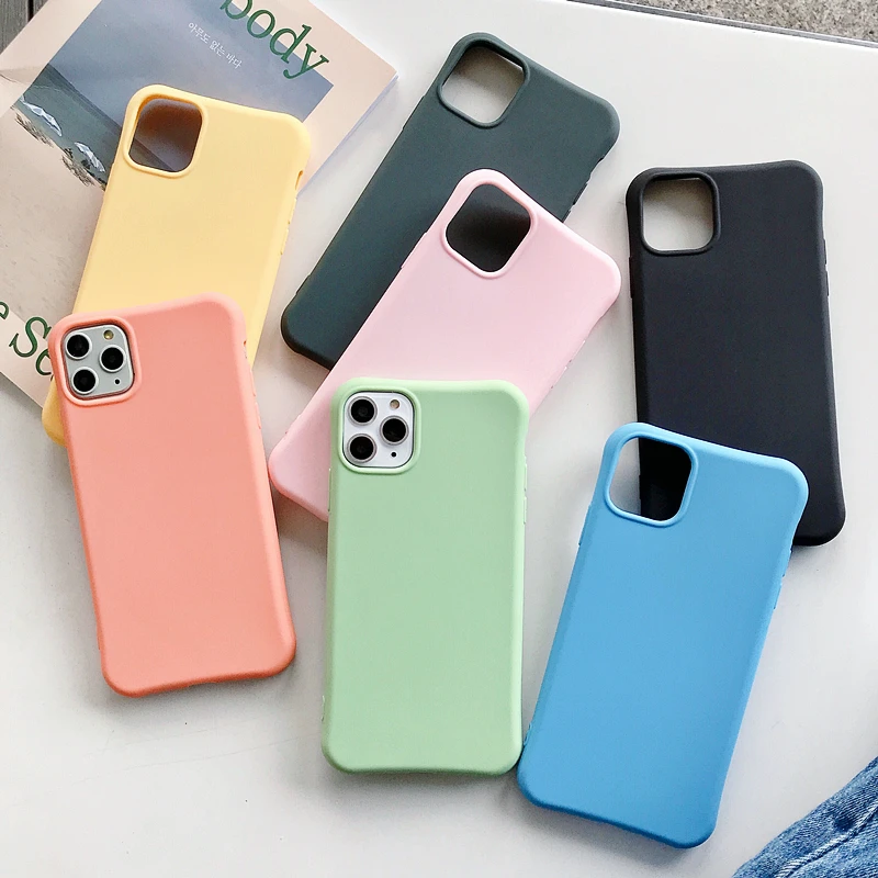 Shockproof Candy Color Pink Sky Blue Case For Iphone 11 12 Mini Pro Xs Max Xr X Soft Tpu Green Color For Iphone 6 7 8 Plus Cover Phone Case Covers Aliexpress