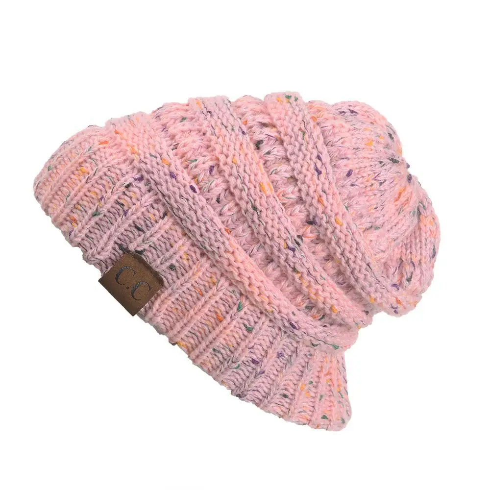 Женская зимняя теплая шапка вязанная из шерсти топ со средним отверстием, конский хвост, волосы закрыты, элегантные женские одноцветные и разноцветные головные уборы - Цвет: Розовый