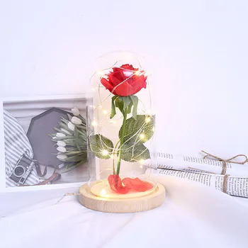 

LED Rose Lamps Valentine's Day Creative Gift Red Rose In A Glass Dome On A Wooden Base For Valentine's Gifts Christmas