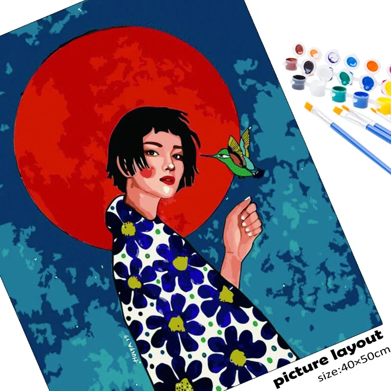 Painting By Numbers Girl Oil DIY Frame Coloring By Number Portrait Picture Home Decoration Drawing On Canvas Hand Painted Kits - 2