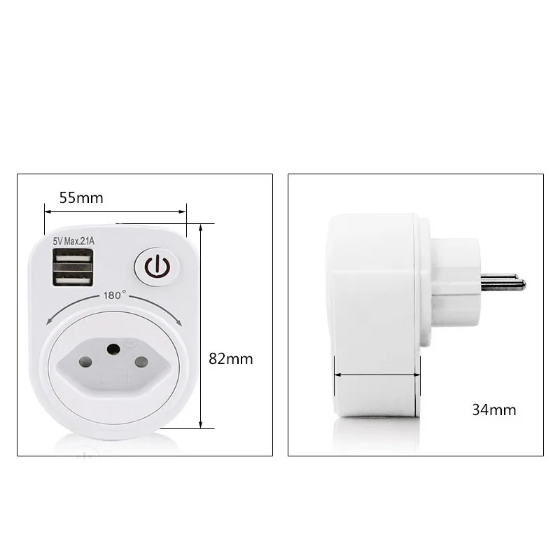 Switzerland Plug 5V 2.1A Электрический двойной USB зарядное устройство адаптер «Умная» вилка-в розетка для зарядки розетка выключатель питания