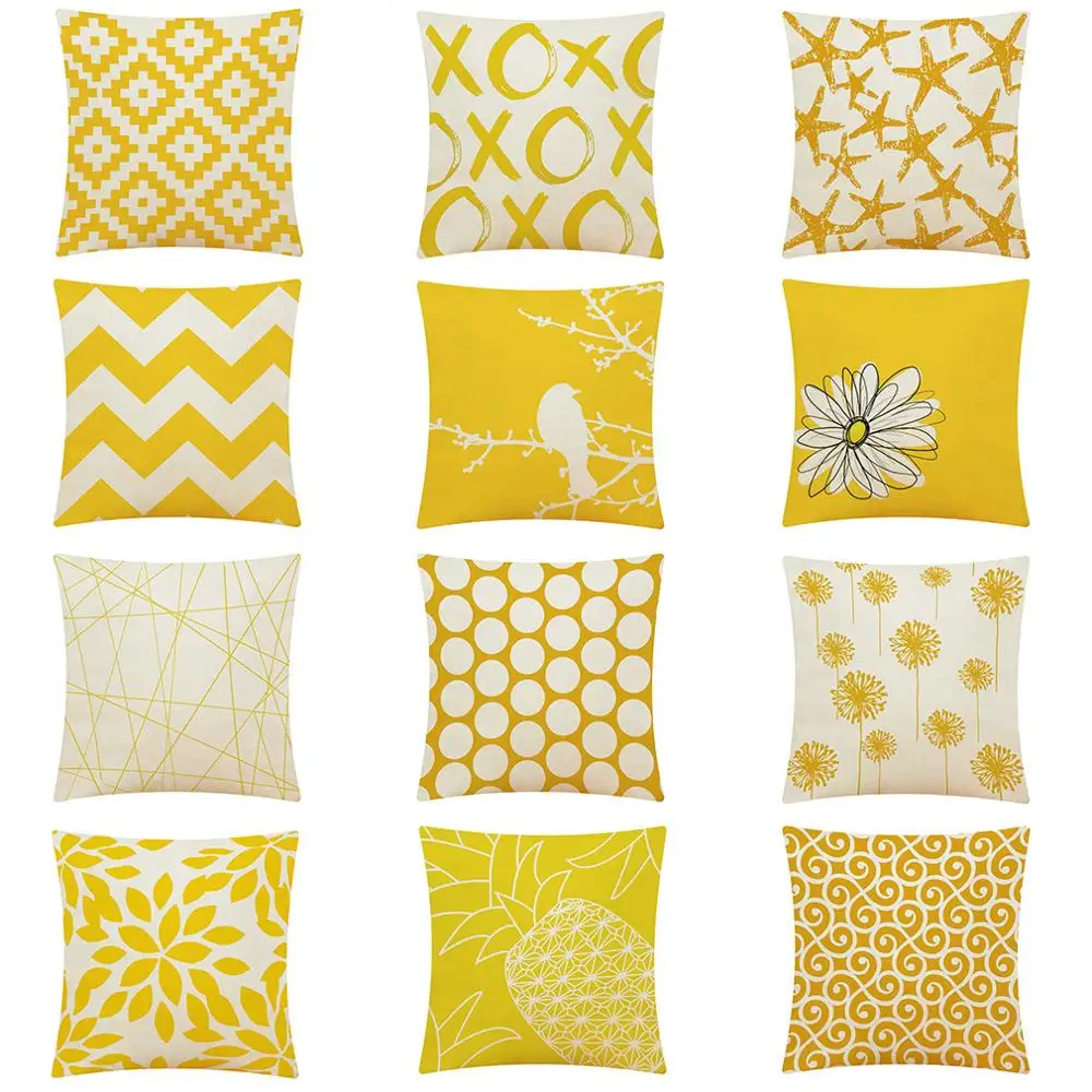 

Yellow Geometry Cushion Cover Pillowcase Cotton Linen Sofa Pillow Cover Cushion Cover For Home Decoractive Pillow Cushion Case