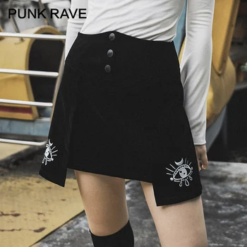

PUNK RAVE Girl's Striped Velvet Skirt Autumn Dark Irregular Women A-Line Skirt High-waisted Little Black Skirt