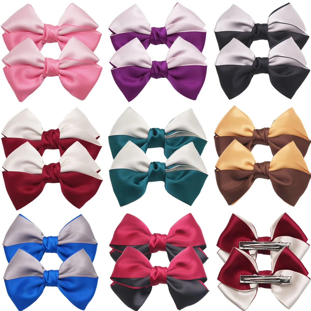 

16pcs/lot 4" Little Girls Hair Bows Clips In Pairs Chiffon Ribbon Bow Alligator Hair Clips for Baby Girls Toddlers Kids 8 Colors