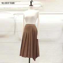 Высокое качество, Осень-зима, винтажная плиссированная юбка для женщин, Корейская однотонная офисная юбка средней длины с высокой талией, Saia Jupe Femme