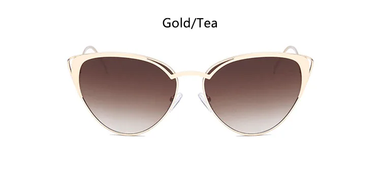 gold tea Стильные дизайнерские треугольные солнцезащитные очки кошачий глаз женские металлические изогнутые дужки градиентные зеленые коричневые солнцезащитные очки для женщин тонированные линзы - Цвет линз: gold tea