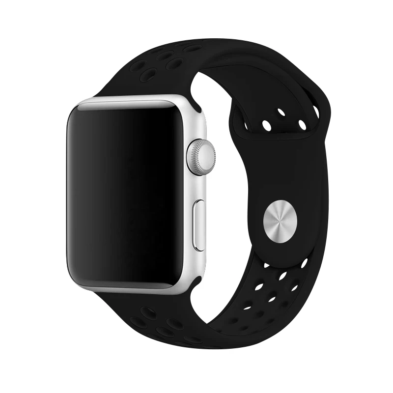 Black with black Спортивный ремешок 44 мм для Apple Watch, силиконовый ремешок, синий, черный, наручные браслеты 40 мм, браслет 38 мм, 42 мм, Iwatch Series 2, аксессуары - Цвет ремешка: Black with black
