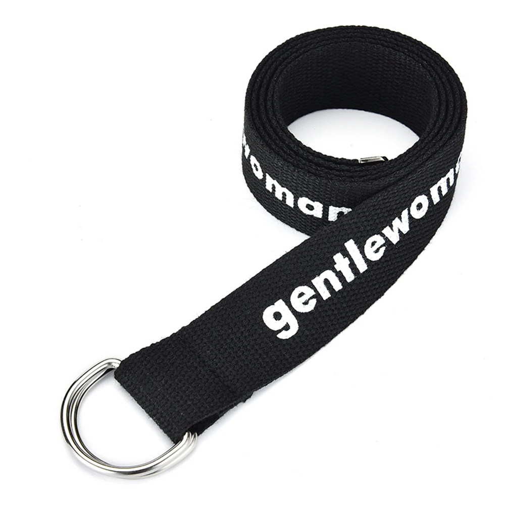 130cm Neutral Nylon Canvas Belt Printing Ring Double Buckle Student Belt Canvas waistband Belt with double buckle Fashion - Цвет: black
