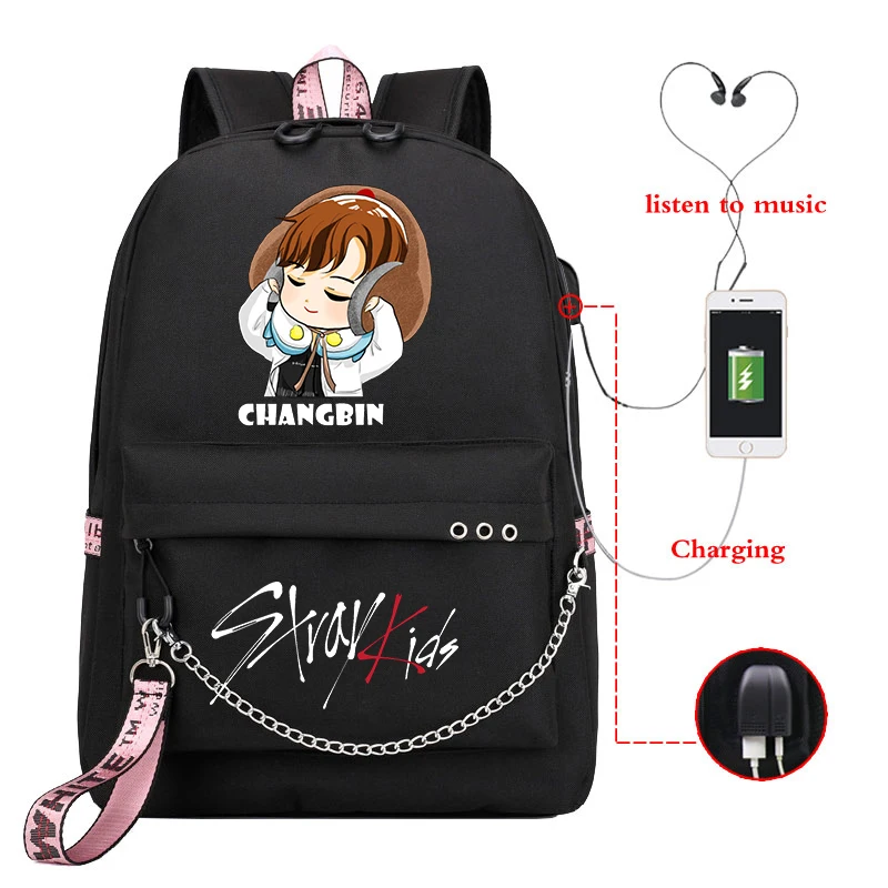 Бродячий Детский рюкзак, Mochila Feminina, Usb зарядка, школьные сумки для девочек-подростков, Kpop Bookbag, женский рюкзак, рюкзак для ноутбука, рюкзак для путешествий - Цвет: 810-JX-Straykids 25