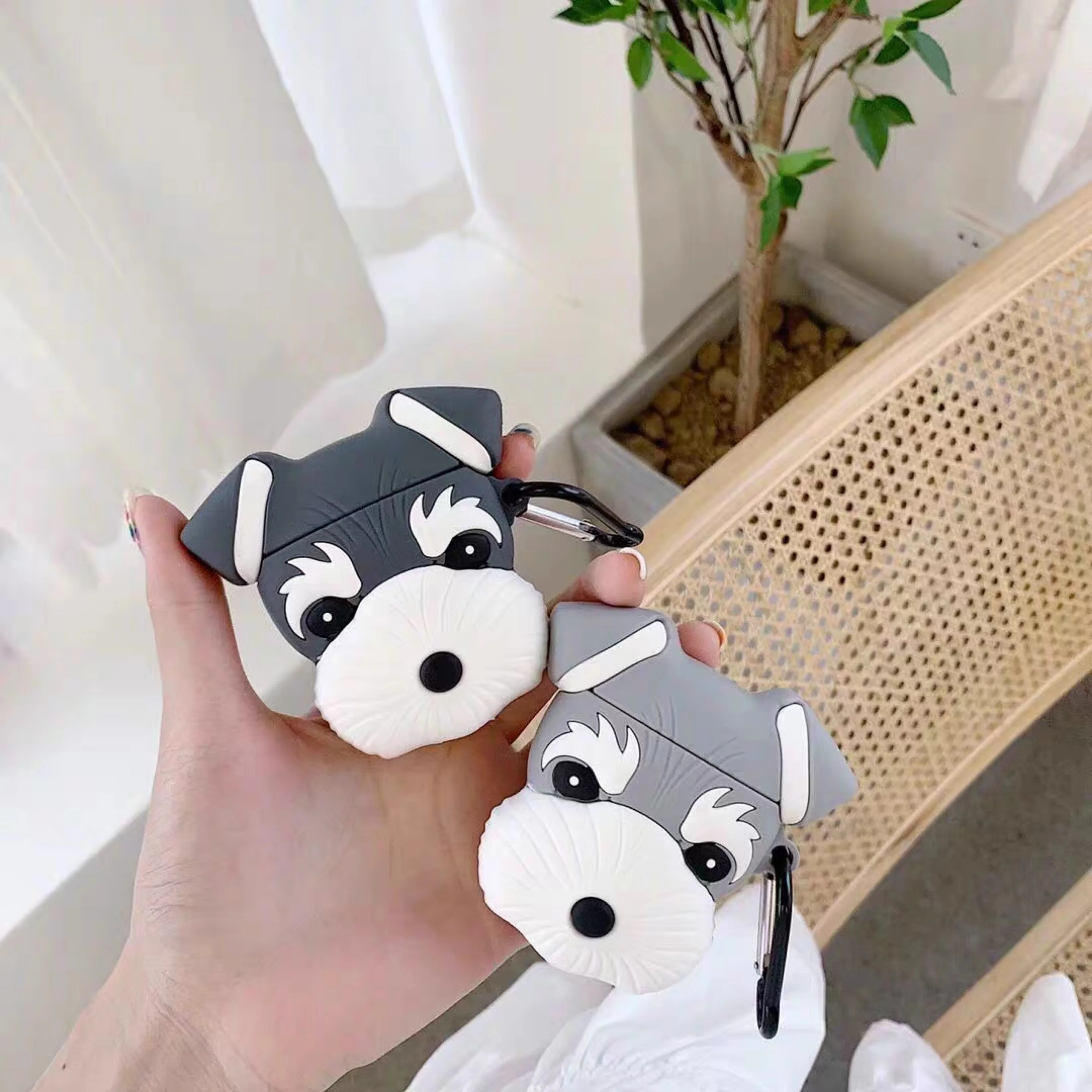 3D Прекрасный шнауцер собака наушники силиконовый мягкий чехол для AirPods Bluetooth гарнитура зарядная коробка Защитная крышка с крючком