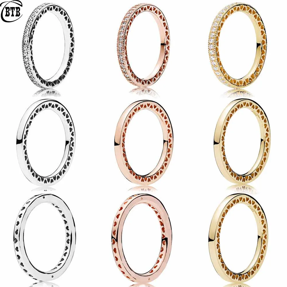 

NEW Original 925 Sterling Silver Pan Ring In My Heart Rose Zircon Ring Charm DIY Jewelry for Women Gift