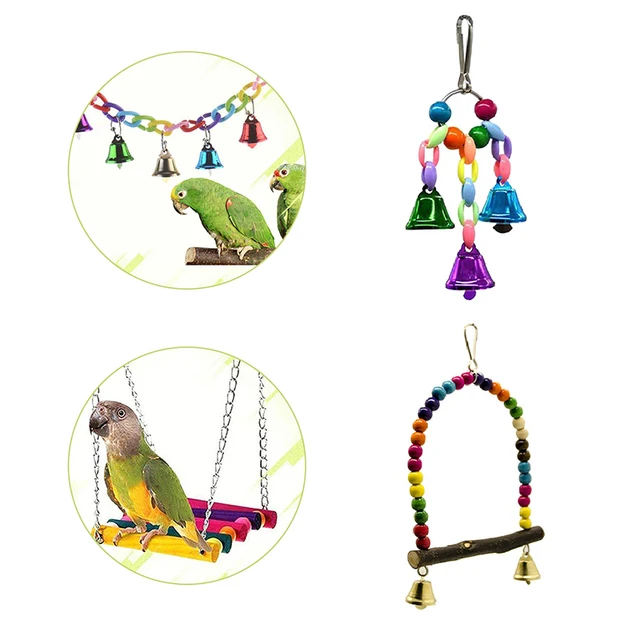 4 Pcs/Set Swing Toys Colorful Swing With Parrot Bells Connection Decorative Accessories Small Parakeet Cages Bird Supplies Toy 4
