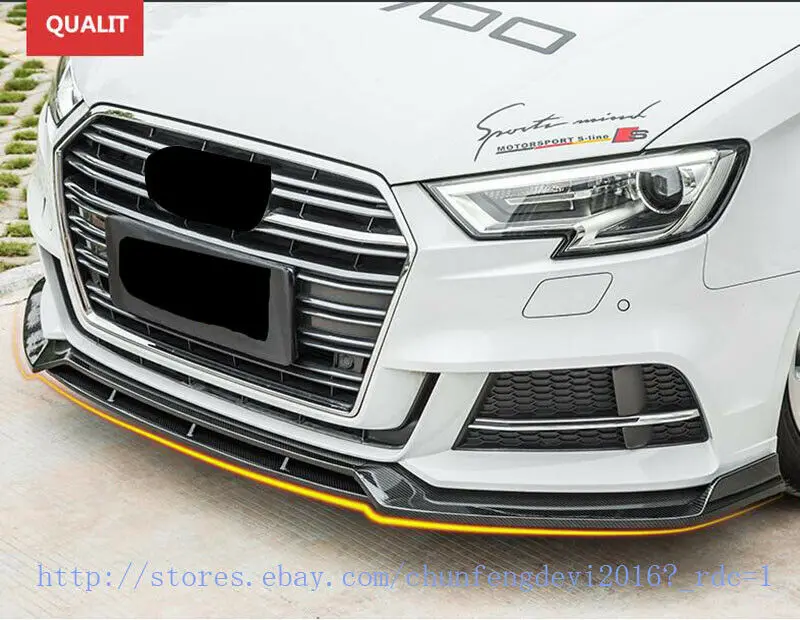 Для Audi A3 S3 спортивный седан 4-дверь углеродного волокна передний бампер спойлер комплект из 3 предметов