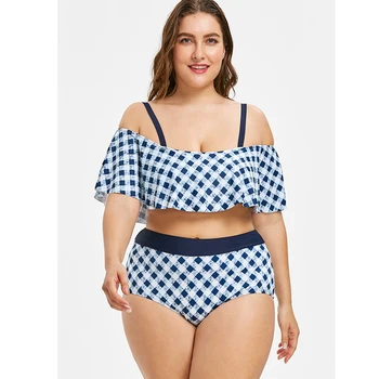 

Swimwear Women 2020 Two Piece Plus Size Swimsuit High waist Sexy Plaid Bikini Set Women Push up Swimwear Brazilian Beachwear