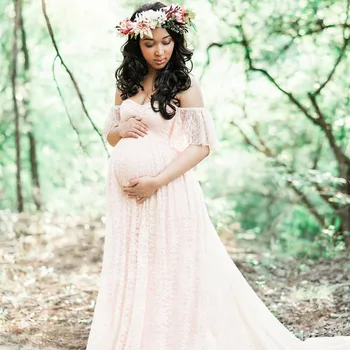 

New fishtail pregnant women photography props lace strapless dress suit word collar lace long dress pregnancy trailing tube top