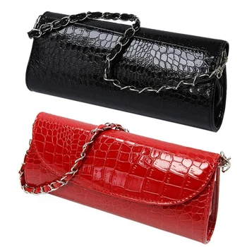 

2 Pcs New Fashion Wallet Chain Shoulder Cross-Body Bag Women Clutches Stone Pattern Leather Women Wallet, Black & Red