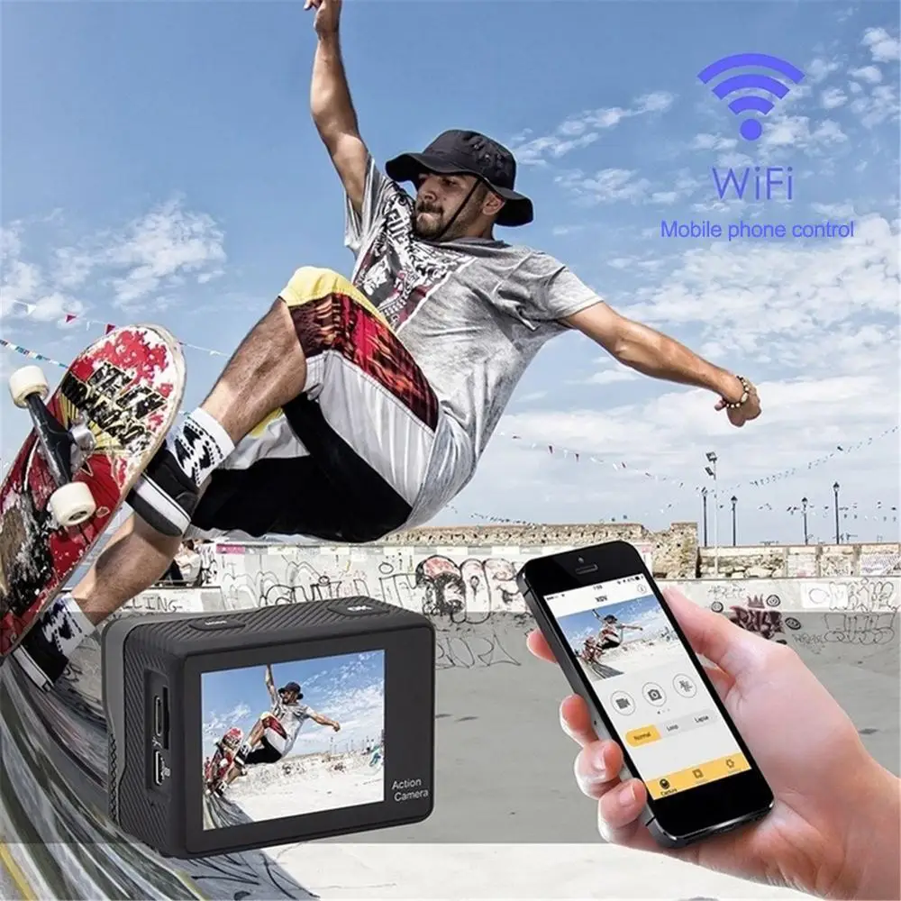 Экшн-камера с сенсорным экраном, wifi 2,0/0,96 дюйма, двойной ЖК-экран, 12 МП, 30 м, водонепроницаемая, DV, 170 градусов, широкоугольный объектив, Спортивная камера