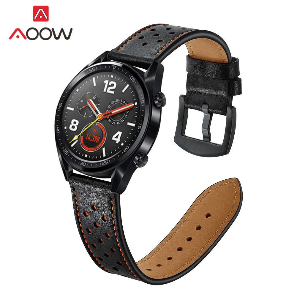 22 мм ремешок из натуральной кожи для huawei Watch GT 46 мм спортивный ремешок с отверстиями браслет для Honor Magic samsung gear S3 Frontier