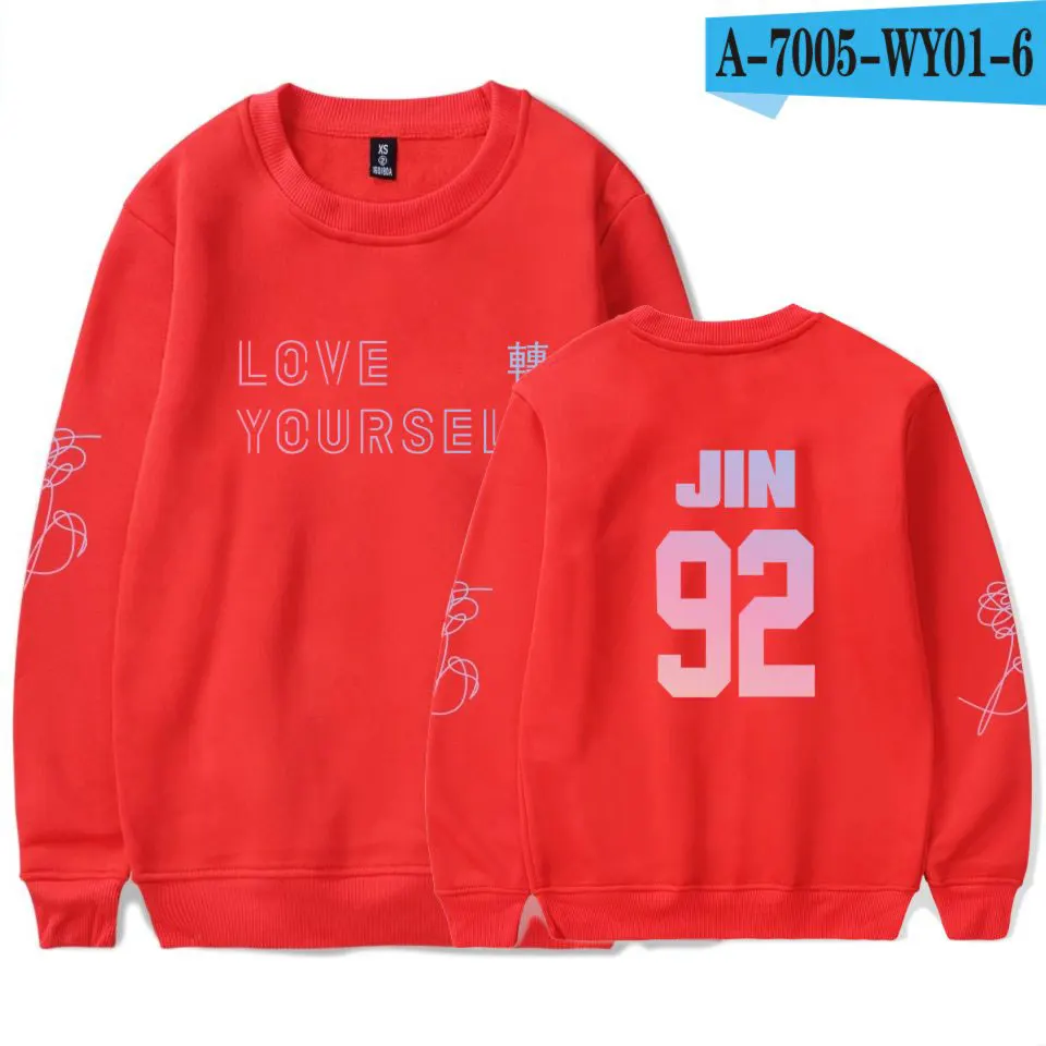 Толстовки с капюшоном Love Yourself Tear модная одежда в стиле хип-хоп Kpop Bangtan толстовка с капюшоном для мальчиков, Новинка - Цвет: Red
