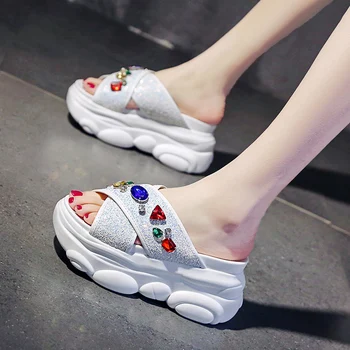 

slippers new women slides super high heel platform sandals women slippers Summer Women Shoes wedge sandals 9cm heel