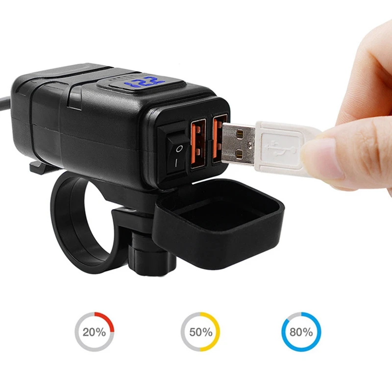 Universial Водонепроницаемый двойной USB 12V мотоцикл зарядное устройство на руль розетка с переключателем и креплениями