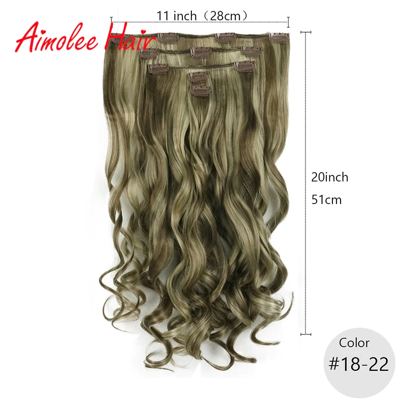20inch Long Wavy Hair Extension Synthetic 5 pcs/set 11 Clips In Hair Extensions Blonde Red Highlight Heat Resistant Hairpiece