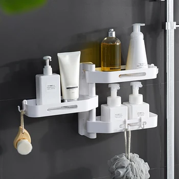 

Bathroom Shelf Wall-mounted Punch Free Three-layer Rotating Bathroom Rack Storage Rack Multifunction Organizer Drop Shipping