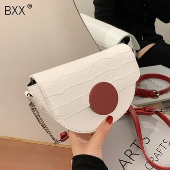 

[BXX] Crocodile Pattern PU Leather Shoulder Saddle Bags For Women 2020 Brand Designer Lady Solid Color Handbags Hand Bag HN798