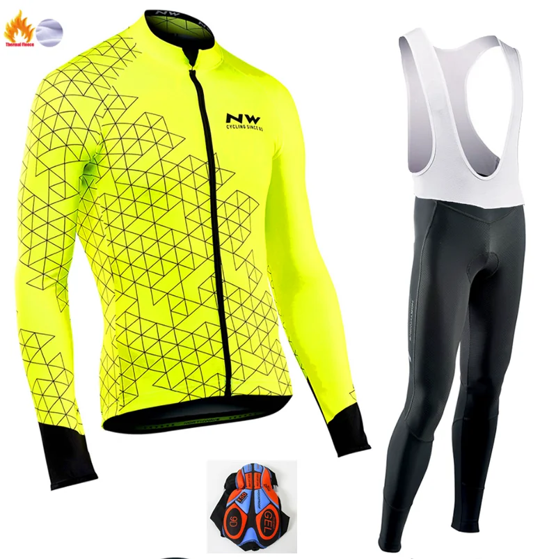 Новая команда Pro для мужчин Велоспорт Джерси зимний тепловой флис дорожный велосипед одежда комплект спортивной MTB велосипедный нагрудник/брюки костюм Rpo NW - Цвет: Winter Cycling suit