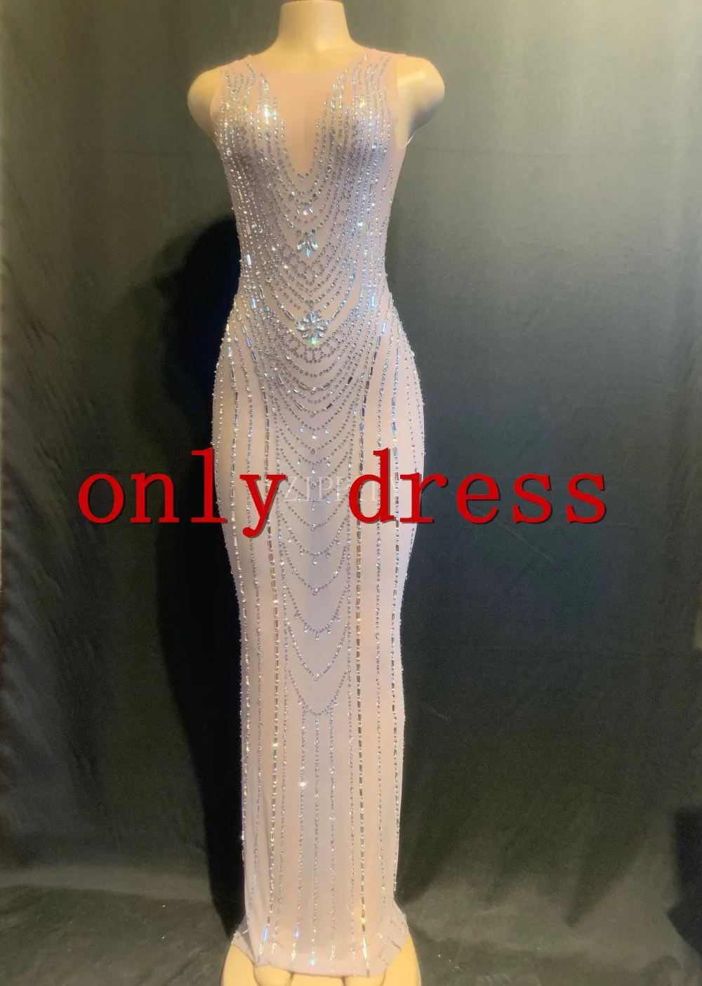 Sparkly Crystals Cloak Dress Outfit Luxurious Mesh Perspective Dress Evening Costume Dress Birthday Celebrate Dress YOUDU - Цвет: only dress