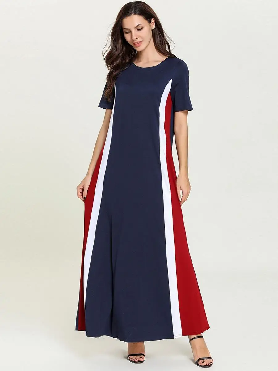 Женское длинное Макси платье abaya свободная с коротким рукавом мусульманская одежда для Дубай коктейльное платье для вечеринки летнее платье повседневное мусульмане арабы Мода