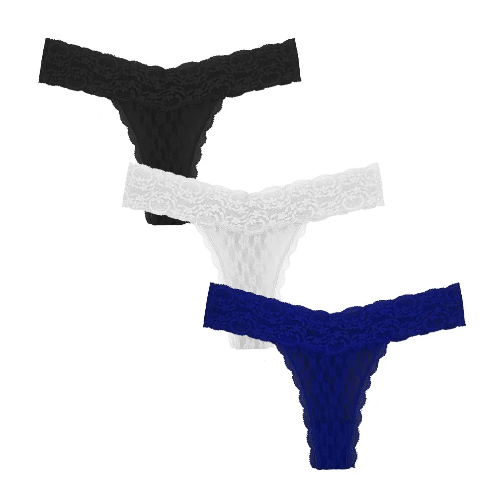 black white navy 3 шт/лот европейский размер элегантное кружевное нижнее белье Бесшовные стринги v-стринги женские сексуальные хлопковые трусики Нижнее белье Танга дышащие мягкие - Цвет: black white navy