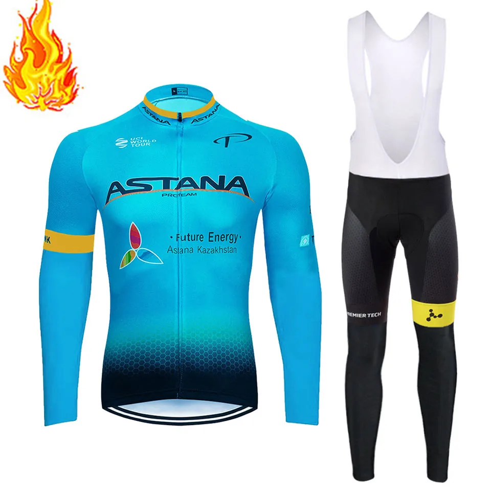 Астана Команда Зима 2019 черный Велоспорт Джерси 9D велосипед брюки набор Мужские Ropa Ciclismo термальная флисовая велосипедная Одежда для