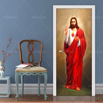 

New Decals Mural DIY Selfadhesive Waterproof Wallpaper Christianity Jesus Poster 3D Step Door Art Sticker Renovation Home Decor