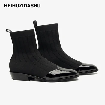 

Women Shoes Square Sead Ankle Boots Patent leather Low-heeled Women's Boots Color Matching Chunky Boots Hot Sale Casual Shoes