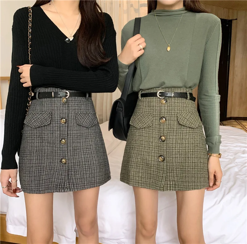 

2020 Spring Clothing New Style South Korea Sweet Single Breasted Pattern Retro Hong Kong Flavor High-waisted Anti-Exposure A- li