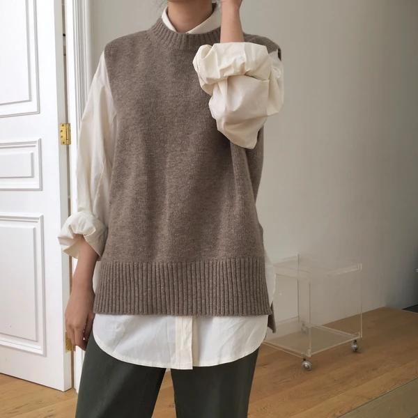 RUGOD New Women Solid Plain Sweater Vest O-neck Sleeveless Pullover Knitted Vest Office Lady Temperament Casual Chic Vest Coat
